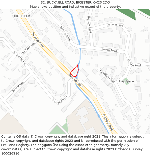 32, BUCKNELL ROAD, BICESTER, OX26 2DG: Location map and indicative extent of plot