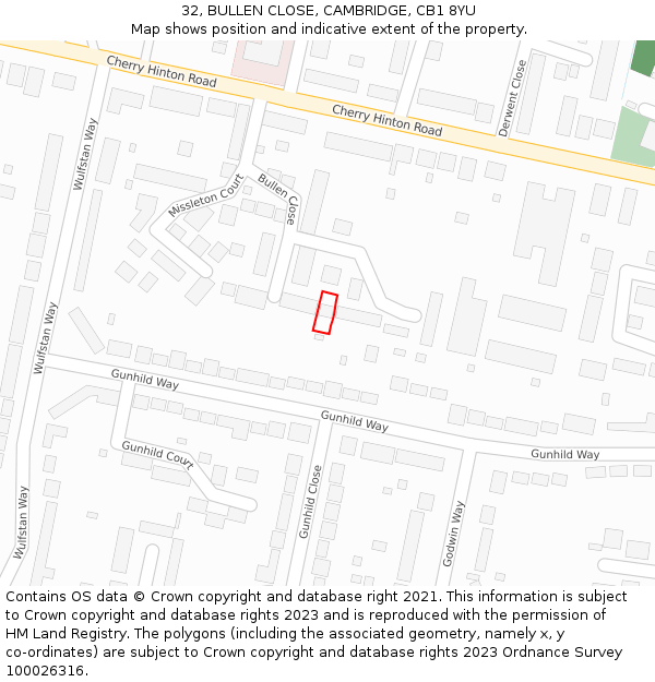 32, BULLEN CLOSE, CAMBRIDGE, CB1 8YU: Location map and indicative extent of plot