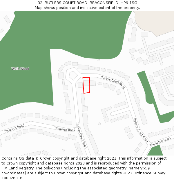 32, BUTLERS COURT ROAD, BEACONSFIELD, HP9 1SG: Location map and indicative extent of plot