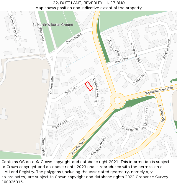 32, BUTT LANE, BEVERLEY, HU17 8NQ: Location map and indicative extent of plot