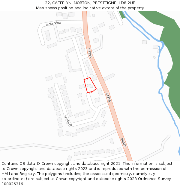 32, CAEFELYN, NORTON, PRESTEIGNE, LD8 2UB: Location map and indicative extent of plot