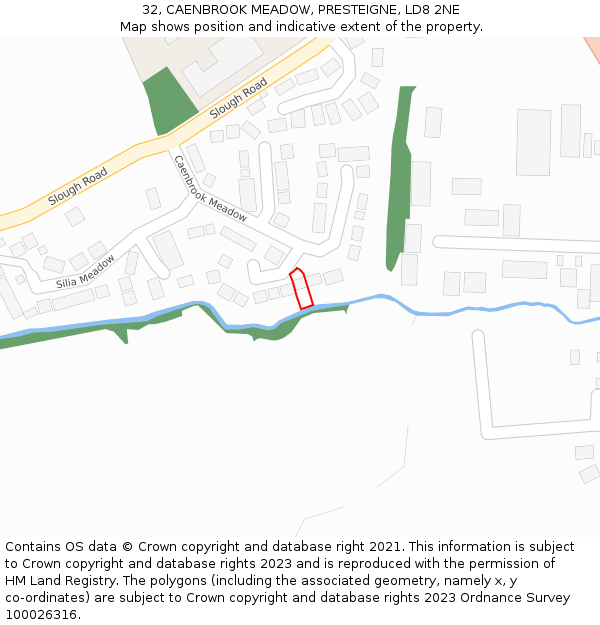 32, CAENBROOK MEADOW, PRESTEIGNE, LD8 2NE: Location map and indicative extent of plot
