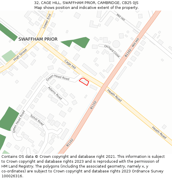 32, CAGE HILL, SWAFFHAM PRIOR, CAMBRIDGE, CB25 0JS: Location map and indicative extent of plot