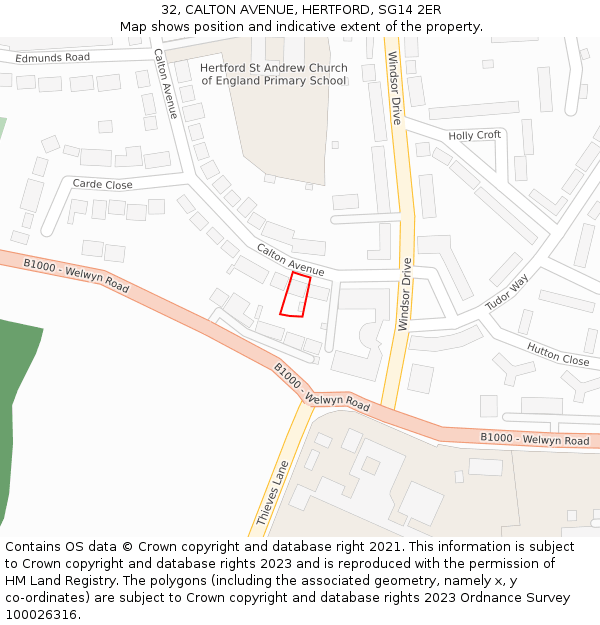 32, CALTON AVENUE, HERTFORD, SG14 2ER: Location map and indicative extent of plot