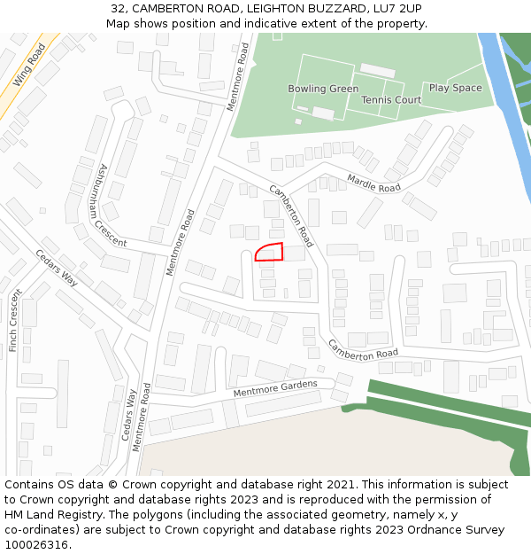 32, CAMBERTON ROAD, LEIGHTON BUZZARD, LU7 2UP: Location map and indicative extent of plot