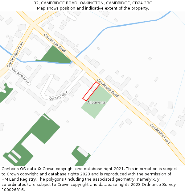 32, CAMBRIDGE ROAD, OAKINGTON, CAMBRIDGE, CB24 3BG: Location map and indicative extent of plot