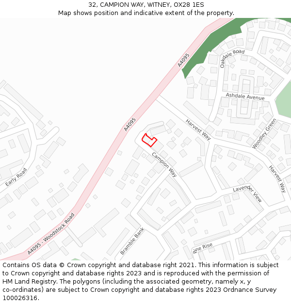 32, CAMPION WAY, WITNEY, OX28 1ES: Location map and indicative extent of plot