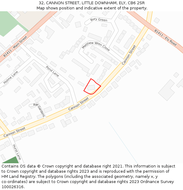 32, CANNON STREET, LITTLE DOWNHAM, ELY, CB6 2SR: Location map and indicative extent of plot