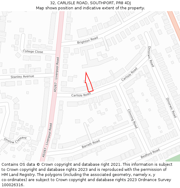 32, CARLISLE ROAD, SOUTHPORT, PR8 4DJ: Location map and indicative extent of plot