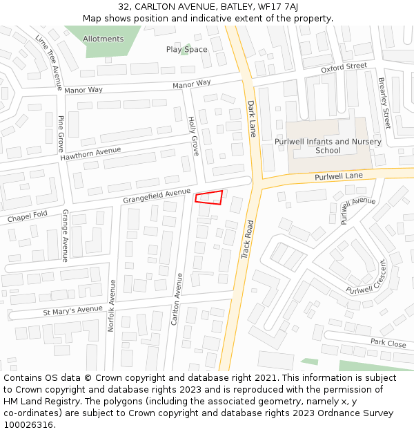 32, CARLTON AVENUE, BATLEY, WF17 7AJ: Location map and indicative extent of plot