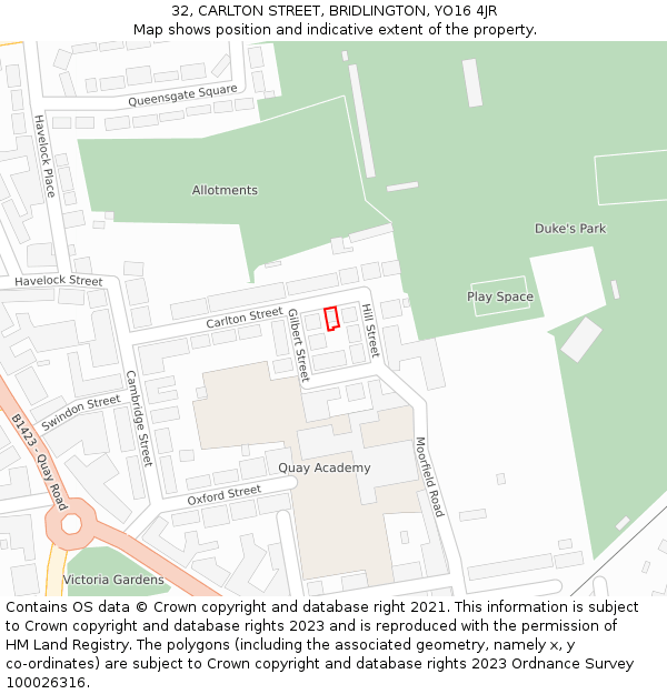 32, CARLTON STREET, BRIDLINGTON, YO16 4JR: Location map and indicative extent of plot