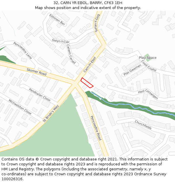 32, CARN YR EBOL, BARRY, CF63 1EH: Location map and indicative extent of plot