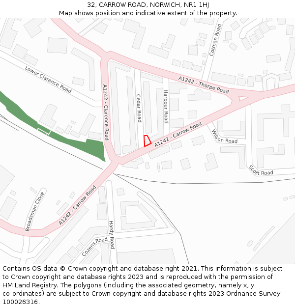 32, CARROW ROAD, NORWICH, NR1 1HJ: Location map and indicative extent of plot