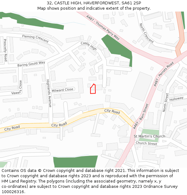 32, CASTLE HIGH, HAVERFORDWEST, SA61 2SP: Location map and indicative extent of plot