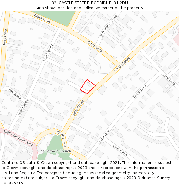 32, CASTLE STREET, BODMIN, PL31 2DU: Location map and indicative extent of plot