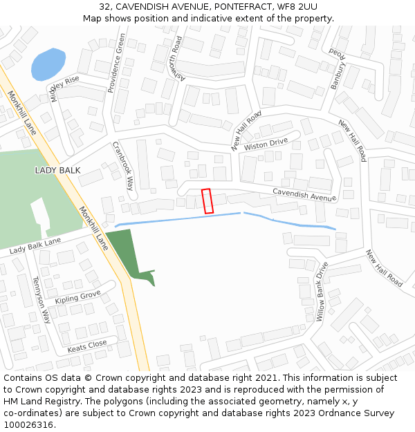 32, CAVENDISH AVENUE, PONTEFRACT, WF8 2UU: Location map and indicative extent of plot