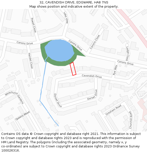 32, CAVENDISH DRIVE, EDGWARE, HA8 7NS: Location map and indicative extent of plot