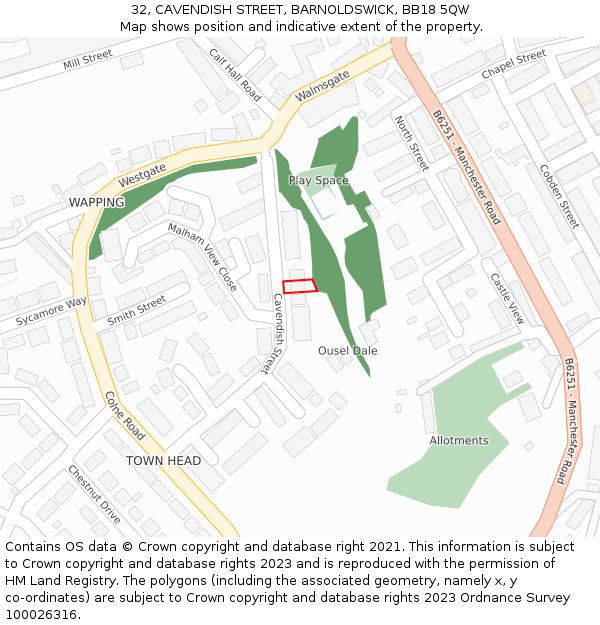 32, CAVENDISH STREET, BARNOLDSWICK, BB18 5QW: Location map and indicative extent of plot
