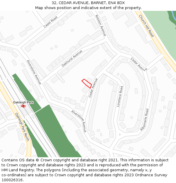 32, CEDAR AVENUE, BARNET, EN4 8DX: Location map and indicative extent of plot