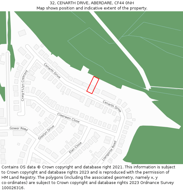 32, CENARTH DRIVE, ABERDARE, CF44 0NH: Location map and indicative extent of plot