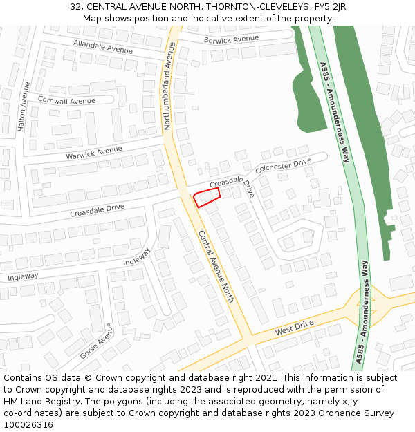 32, CENTRAL AVENUE NORTH, THORNTON-CLEVELEYS, FY5 2JR: Location map and indicative extent of plot