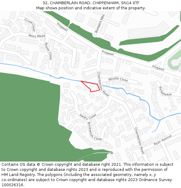 32, CHAMBERLAIN ROAD, CHIPPENHAM, SN14 0TF: Location map and indicative extent of plot
