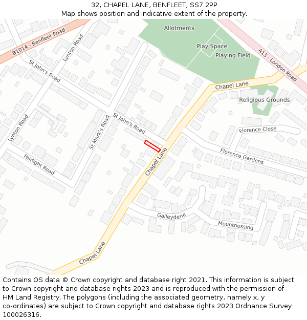 32, CHAPEL LANE, BENFLEET, SS7 2PP: Location map and indicative extent of plot