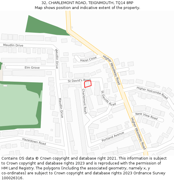 32, CHARLEMONT ROAD, TEIGNMOUTH, TQ14 8RP: Location map and indicative extent of plot