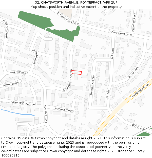 32, CHATSWORTH AVENUE, PONTEFRACT, WF8 2UP: Location map and indicative extent of plot