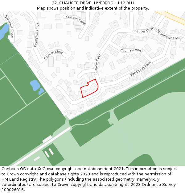 32, CHAUCER DRIVE, LIVERPOOL, L12 0LH: Location map and indicative extent of plot