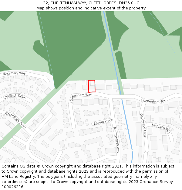 32, CHELTENHAM WAY, CLEETHORPES, DN35 0UG: Location map and indicative extent of plot