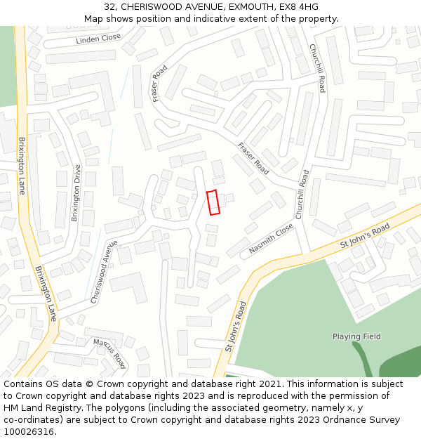 32, CHERISWOOD AVENUE, EXMOUTH, EX8 4HG: Location map and indicative extent of plot