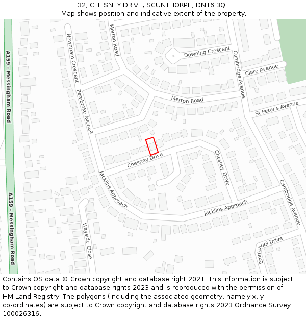 32, CHESNEY DRIVE, SCUNTHORPE, DN16 3QL: Location map and indicative extent of plot