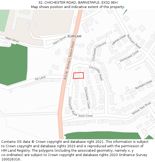 32, CHICHESTER ROAD, BARNSTAPLE, EX32 9EH: Location map and indicative extent of plot