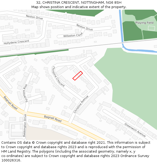 32, CHRISTINA CRESCENT, NOTTINGHAM, NG6 8SH: Location map and indicative extent of plot