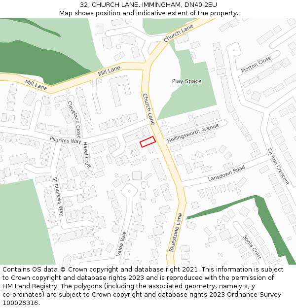 32, CHURCH LANE, IMMINGHAM, DN40 2EU: Location map and indicative extent of plot