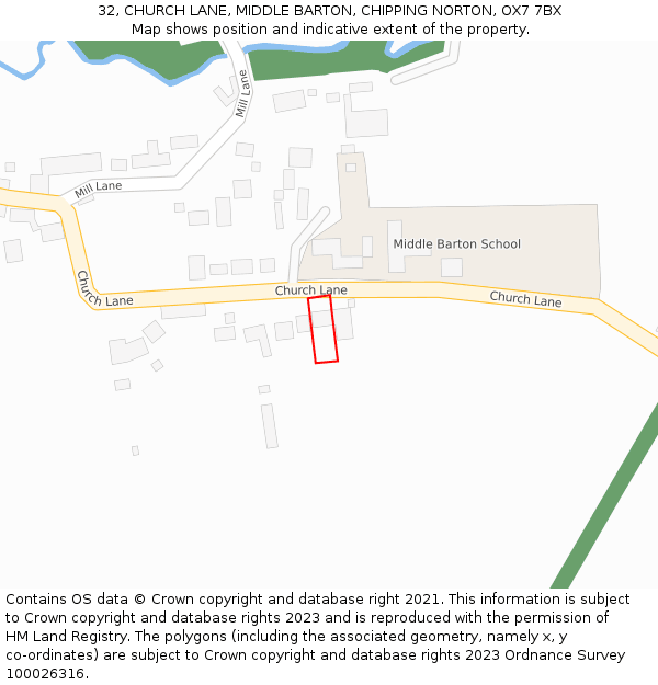 32, CHURCH LANE, MIDDLE BARTON, CHIPPING NORTON, OX7 7BX: Location map and indicative extent of plot