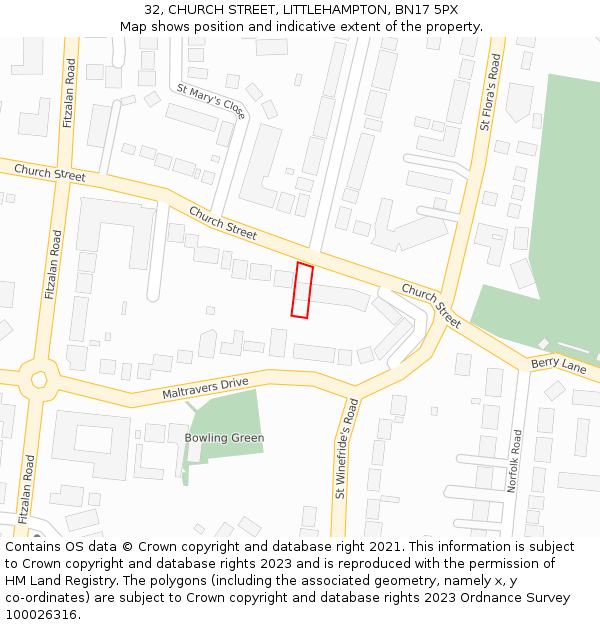 32, CHURCH STREET, LITTLEHAMPTON, BN17 5PX: Location map and indicative extent of plot