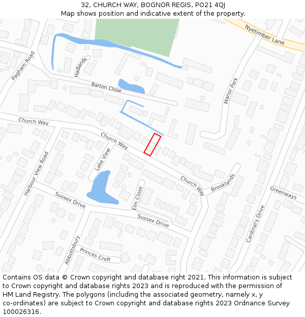 32, CHURCH WAY, BOGNOR REGIS, PO21 4QJ: Location map and indicative extent of plot