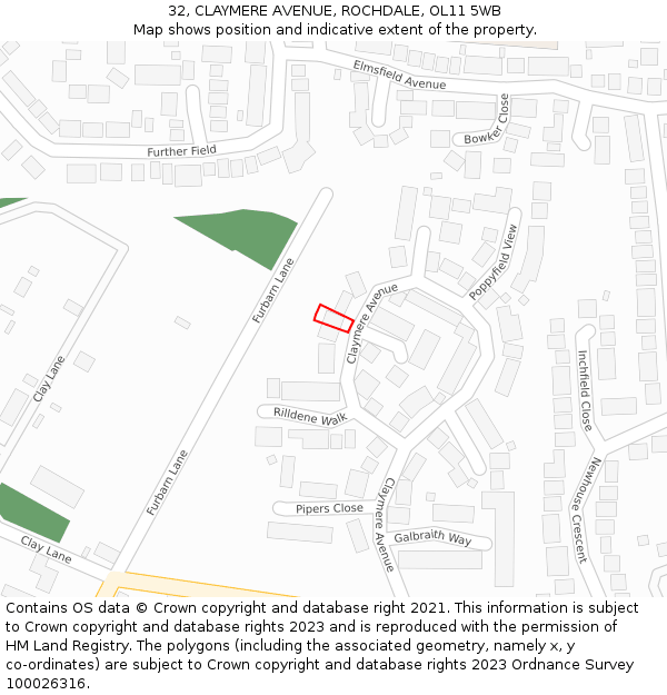 32, CLAYMERE AVENUE, ROCHDALE, OL11 5WB: Location map and indicative extent of plot