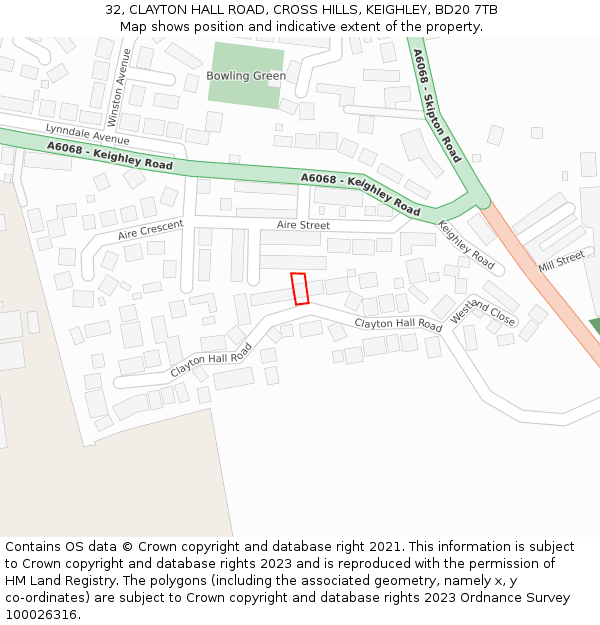 32, CLAYTON HALL ROAD, CROSS HILLS, KEIGHLEY, BD20 7TB: Location map and indicative extent of plot