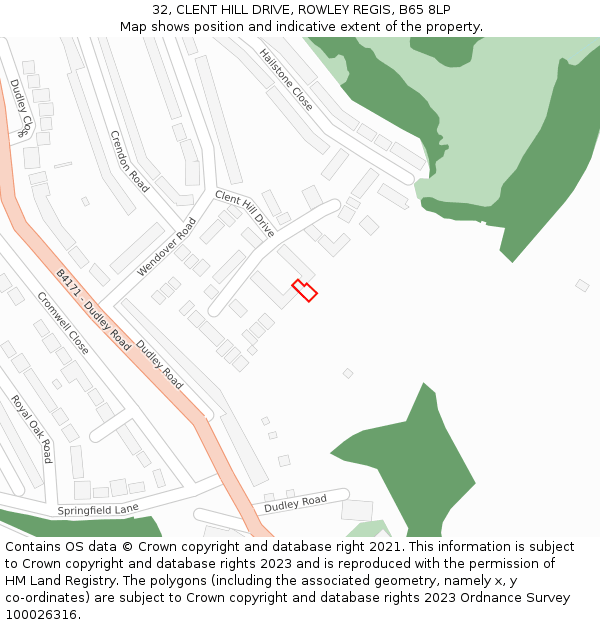 32, CLENT HILL DRIVE, ROWLEY REGIS, B65 8LP: Location map and indicative extent of plot