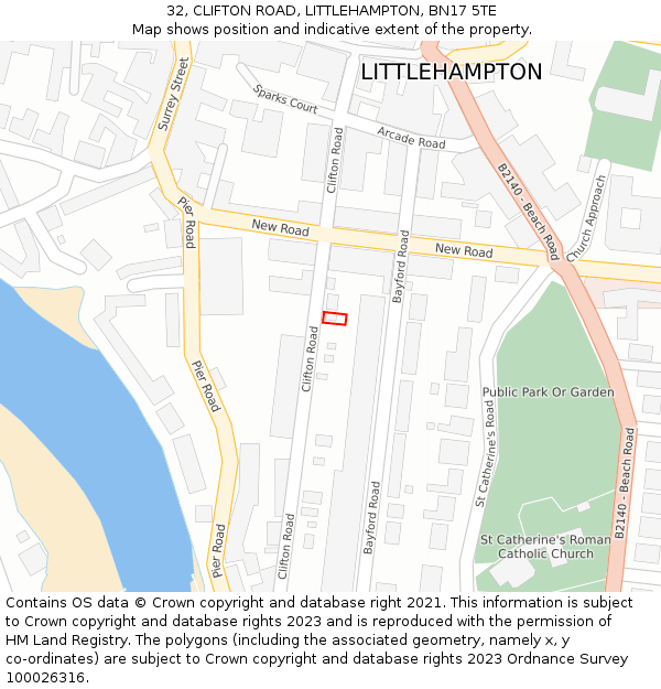 32, CLIFTON ROAD, LITTLEHAMPTON, BN17 5TE: Location map and indicative extent of plot