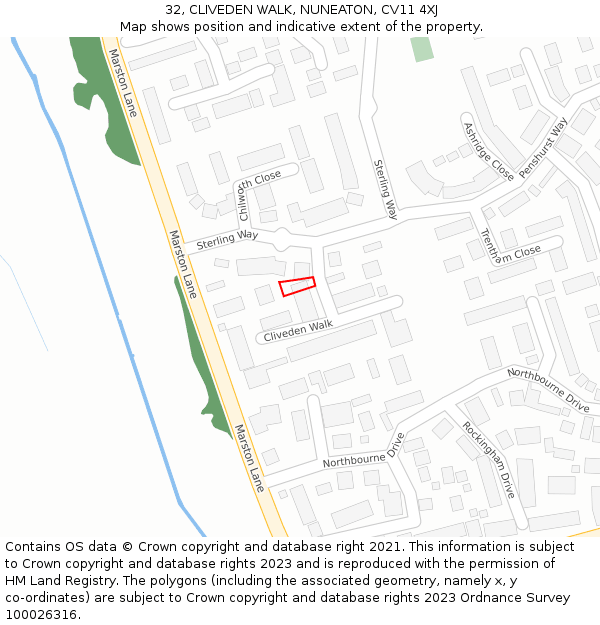 32, CLIVEDEN WALK, NUNEATON, CV11 4XJ: Location map and indicative extent of plot