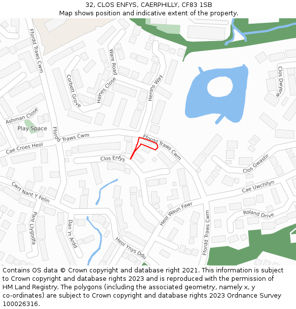 32, CLOS ENFYS, CAERPHILLY, CF83 1SB: Location map and indicative extent of plot