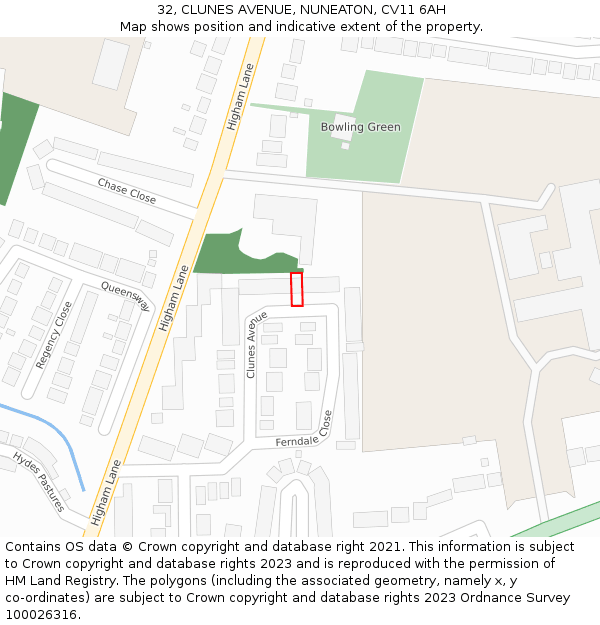 32, CLUNES AVENUE, NUNEATON, CV11 6AH: Location map and indicative extent of plot