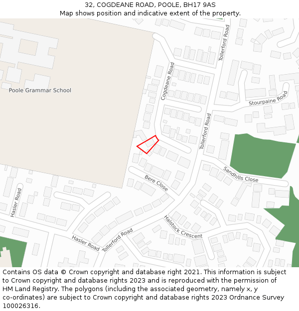 32, COGDEANE ROAD, POOLE, BH17 9AS: Location map and indicative extent of plot