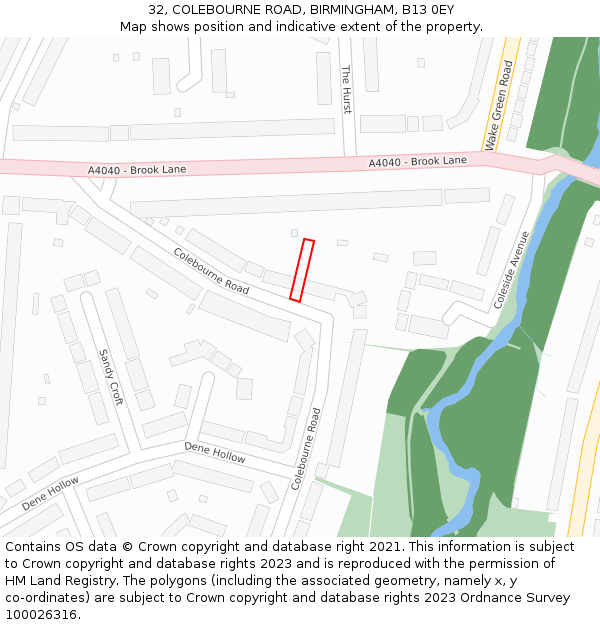 32, COLEBOURNE ROAD, BIRMINGHAM, B13 0EY: Location map and indicative extent of plot