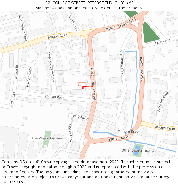 32, COLLEGE STREET, PETERSFIELD, GU31 4AF: Location map and indicative extent of plot