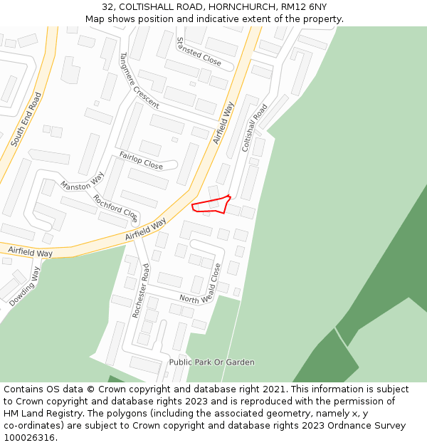 32, COLTISHALL ROAD, HORNCHURCH, RM12 6NY: Location map and indicative extent of plot